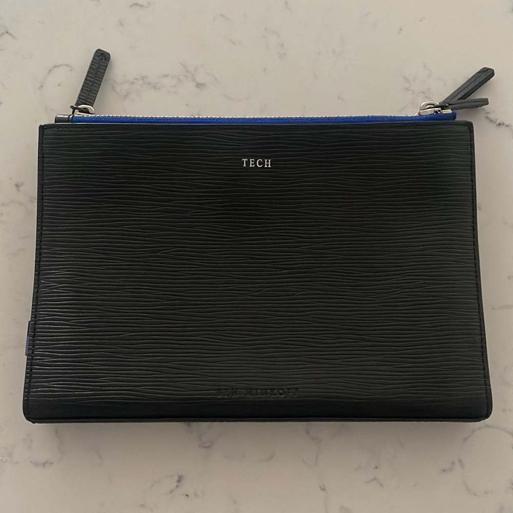 Ben Minkoff Black Leather 3 Zipper Pouch Clutch BRAND NEW Retail $150
